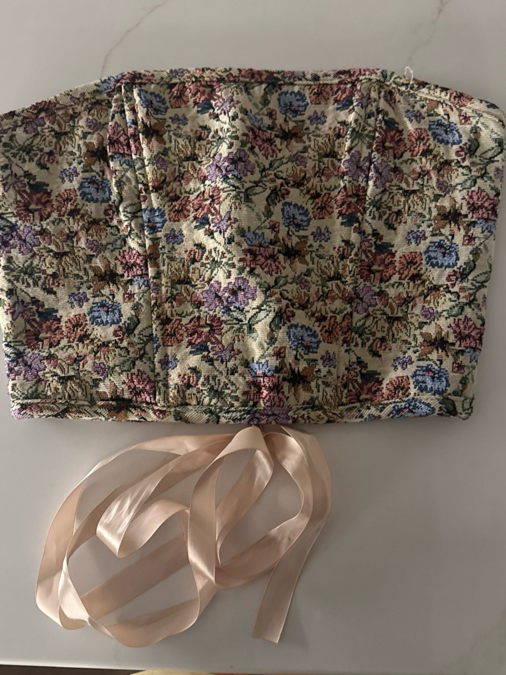 American Threads Floral Strapless Bustier with Ribbon